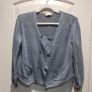 Elegant Blue Double-Breasted Cardigan